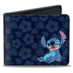 Buckle-Down mens Stitch Winking Pose/Tropical Flora Blues Bi Fold Wallet, Multicolor, Default Size UK