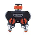 GRIFEMA GE1401-2 Garden Hose Splitter 2 Way, Double Hose Connector, Y Valve Water Tap Splitter, 3/4"and 1/2" Tap Distributor for Outdoor Tap and Garden Hoses, Orange / Black