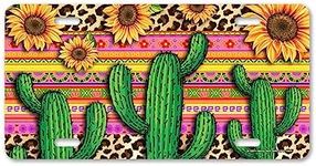 Honey Dew Gifts, Cactus Sunflower Serape with Leopard Print Succulent License Plate, 12 inch by 6 inch, Made in USA, Decorative License Plates for Car, Aluminum Novelty Auto Car Tag Vanity Plates