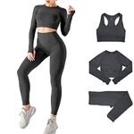 DONYKARRY 3pcs Gym Sets for Women Seamless Tracksuit Womens Full Set Outfits Workout Joggers Yoga Sportswear Leggings and Stretch Sports Bra Jumpsuits Clothes Sets (Black,L)