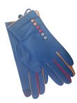 Vera Tucci TIFFANY G01 Leather Multi Colour Button & Fingers Glove (SM, TEAL)