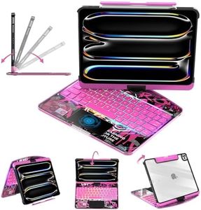 lambasa Clear Keyboard Case for iPad Pro 13 inch (M4/M5 2024/2025),360° Swivel Multi-Touch Trackpad, with Wireless Bluetooth 3-Brightness &7-Color Backlit, Pencil Holder and Keyboard Shortcuts Pink