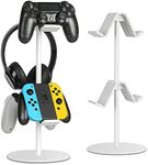 Controller Holder,Elegant Game Controller Stand Headphone Holder with Multiple Adjustable Height and Direction Brackets Compatible for PS3/PS4/PS5/Xbox 360/Xbox One/S/X/Elite/Steelseries/Steam/PC/Nintendo Switch/Headphones-Universal Gaming Accessories,White