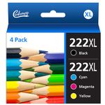 222XL 222 Ink Cartridges Combo Pack Remanufactured for Epson 222XL T222XL Ink High Yield Compatible with Expression Home XP-5200、Workforce WF-2960 Printers (1 Large Black, 1C, 1M, 1Y, 4-Pack)