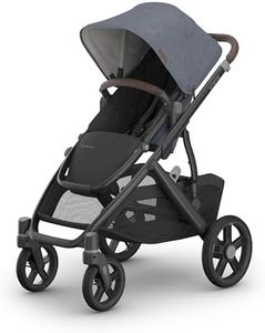 UPPAbaby Vista V3 Stroller - Full-Size Single-to-Double Stroller System - Toddler Seat, Bug Shield, Rain Shield, and Storage Bag Included - Julian (Dusty Blue Mélange/Carbon Frame/Chestnut Leather)