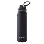 Borosil 900ml Gosports Black Stainless Steel Bottle | ISI Certified Made in India Double Wall Vacuum Insulated Flask | 14 Hours Hot & 18 Hours Cold | Leakproof, BPA Free | 1 Year Warranty