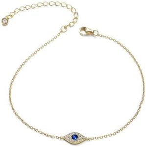 KFG Jewelry S925 Sterling Silver Evil Eye Anklet for Women Adjustable Ankle Bracelet for Girls (yellow gold)
