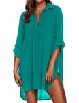 Ekouaer Womens Swim Coverup Long Sleeve Swimsuit Cover Up Plus Size Beach Dress,X-Large