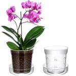 Baderke 4 Inch Anti Slip Orchid Pots with Drainage Holes and Tray, Transparent Glass Pot Planter for Orchids Flower Repotting, Breathable Plant Pots Glass Vase for Indoor Outdoor Home Decor