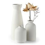 CEMABT White Ceramic vase Set-3 Small Flower vases for Decor,Modern Boho Farmhouse Home Decor,Decorative vase for Pampas Grass&Dried Flowers,idea Shelf,Table,Bookshelf ，Entryway- Distresse