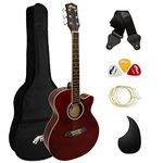 TIGER ACG1-RD Small Body Full Size Acoustic Guitar for Beginners - Red - Now with 6 Months Free Lessons Included