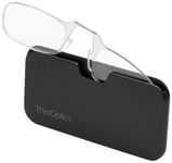 ThinOptics Reading Glasses 1.50 Clear Frames With Universal Pod Compact Case - Ultra-light Foldable Rectangular Glasses - Clip-on Nose - 1.50 Strength With Flex-Fit Technology