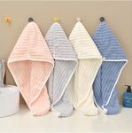 DIVYAM Microfiber Hair Towel Wrap for Women – Easy Dry Hair Drying Cap with Elastic Loop – Super Absorbent Lightweight Non-Slip – Set of 2, Multicolor 25x65 cm