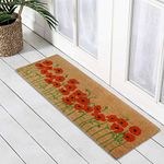 HOKIPO Large 40X120Cm Natural Coconut Coir Rectangular Mat For Entrance Big With Pvc Backing, Floral Orange (Flr-Or-In304)