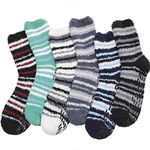Fuzzy Socks for Women Winter Slipper Fluffy Fleece Cozy Cabin Plush Warm Sleep Soft Adult Stocking Stuffers Christmas Valentines Day Gifts for Her Socks 6 Pairs (Stripes B)