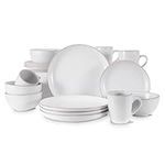 Dinnerware Set,16 Piece White Round A Grade Stoneware Dinnerware Set for 4, Kitchen Plates and Bowls Set with Mugs, White dinnerware Set