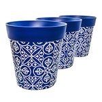 Hum Flowerpots, 22cm set of 3, variety of colours and sizes, indoor/outdoor plastic plant pot blue maroc