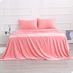 Micro Fleece Sheets Set Queen Size – No Pilling and Extra Soft Bed Sheets Set – Velvet Plush and Cozy Warmth Sheets with Deep Pocket (Queen, Pink Color,4 Piece)