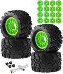 RCMYou RC Truck Tires Wheel 12mm/14mm Hex for 1/10 Arrma Big Rock Granite Vortek/Stampede Rustler Hoss/Axial Losi Redcat Rc4wd,4-Pack RC Wheels Tires,Green