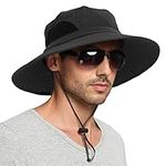 EINSKEY Unisex Sun Hat, Waterproof Wide Brim Bucket Hat Packable Boonie Hat for Fishing Hiking Gardening Safari Beach Black