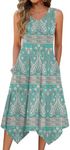 Hotouch Women's Casual Summer Dress Sleeveless Sundress Hankerchief Hem Midi Tank Dresses Beach Dress with Pockets