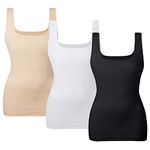 EUYZOU Women Tummy Control Shapewear Tank Tops Seamless Square Neck Compression Tops Slimming Body Shaper Camisole, Black/White/Nude 3pk, Medium