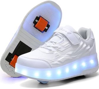 Nsasy Roller Shoes Girls Boys Wheel Shoes Kids Roller Skates Shoes LED Light Up Wheel Shoes for Kids for Children, A1-white, 1 Little Kid