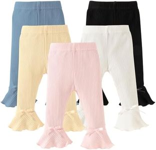 DREAM BUS 5 Pack Baby Pants Toddler Girl Ribbed Ruffle Bell Bottoms Toddler Leggings Baby Boy Pants Newborn Girl Flare Pants