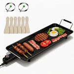 TANGZON 48cm Electric Griddle, Compact Teppanyaki Grill with Adjustable Temperature, Nonstick Surface, Insulated Handles & Drip Tray, Indoor Outdoor Tabletop BBQ Grill for Party, Camping & RV