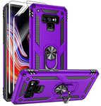 for Samsung Note 9 Phone Case, Galaxy Note 9 Case with 3D PET Screen Protector, Military-Grade Ring Holder Kickstand Car Mount 15ft Drop Tested Shockproof Cover Case for Galaxy Note 9, Purple