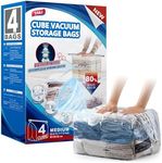 TAILI Cube Travel Vacuum Storage Bags 4 Pack, Space Saver Bags Medium Size (25x19x11 inch), Reusable Compression Bags for Travel Suitcases and Luggage, Travel Vacuum Bags for Clothing