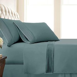 Southshore Fine Living, Inc. California King Bed Sheets 4-Piece Set | 21" Extra Deep Pocket with 2 Pillowcases | Hotel Luxury Quality | Easy Care Bedsheet | Microfiber Bedsheets | Steal Blue (Teal)