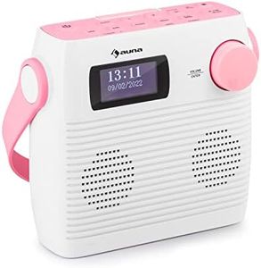 Auna Splash Radio de Douche, Radio Dab, BT Dab+/FM IPX4, Radio Dab+ avec Port USB Prise Casque USB-C Batterie, Radio numérique, Blanc-Rose