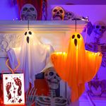 HANLAYYDS 2Pack Halloween Decorations Outdoor, 2024 Halloween Outdoor Indoor Wind Sock Cute Halloween DIY Decor, White+Orange Scary Ghosts Decor with String Lights for Front Porche Yard Garden Home