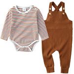 Newborn Baby Boy Clothes,2Pcs Infant Boy Romper Bodysuit Spring/Summer Stripe Outfits +Bib Overall Pants(0-3 Month)