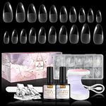 Kredioo Gel X Nail Extension Kit, 500Pcs Acrylic Nail Tips Medium Almond Pre-Shaped with 4 in 1 Nail Glue Base Coat, UV Nail Lamp, Prep Dehydrator, Beginner Fast DIY Manicure Nail Art Kit