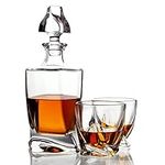 Belle Vous Glass Whisky Decanter Bottle & Glasses (3 Pieces) - 800ml/28oz Liquor/Alcohol Carafe with Glass Stopper Lid - Decanter Bottle Ideal for Whisky, Wine, Brandy, Bourbon, and Other Liquor