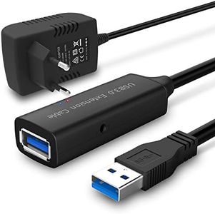RSHTECH Cable Alargador USB 3.0 con Fuente Alimentación 5 V 2 A, Cable Extensión Activo USB 10 m, Cable de Alta Velocidad Hembra A con Amplificador de Señal, Repetidor de 5 Gbps