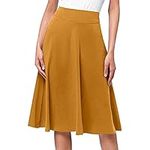 Women's Outdoor Recreation Skirts Simple Comfy Basic Solid Color Stretch A Line Flared Knee Length Skirt Women's Outdoor Recreation Skirts (Yellow, L)