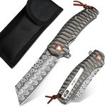 AUBEY Damascus Pocket Knife with Aluminum Handle, 3.14" Damascus Steel Folding Knife, Hollow Grind Blade, EDC Camping Knife for Men Women Gift (Gray)