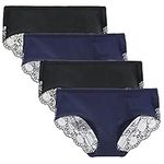 LIQQY Women's 4 Pack Mid Rise Cotton Full Coverage Hipster Panty Underwear (Medium, Black/Navy Blue)