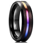 King Will Loop 8mm Tungsten Carbide Ring Rainbow Color Thin Groove Band Beveled Edge Comfort Fit(9.5)