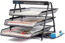 Halter 3-Tier Mesh Desktop Organizer with Sliding Paper Trays for Desk Accessories, Office Supplies and File Storage, Black