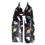 Hat To Socks Chiffon Satin Scarf with Cat Paw Kitten Print (Black)