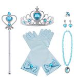 Vicloon Elsa Dress Up Accessories Set, 7 Pcs Princess Dress-up Party Accessories for Girls with Elsa Gloves, Princess Tiara, Earring, Magic Wand, Necklace(Blue)