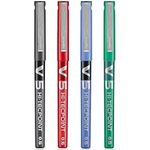 Pilot - Set of 4 V5 Liquid Ink Rollerball 0.5mm - Black, Blue, Red, Green - Fine Tip