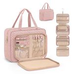 Wedama Toiletry Bag for Women, Hanging Travel Toiletry Bag with Jewelry Organizer Compartment Large Makeup Bag, PVC Waterproof Cosmetic Travel Bag for Travel Business Trips Camping Bathroom, Pink