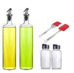 castanea Oil Dispenser Bottle, 1 litre Round Glass Oil Bottle with Oil Brush, Spatula and Spice Jar For Kitchen, Clear (Pack of 6)