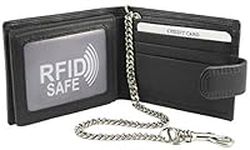 Hide and Sleek Mens Leather Security Chain Wallet, Notes, 8 Card Slots (Black)