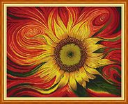 YEESAM ART Cross Stitch Kits Stamped for Adults Beginner Kids, Sunflower Abstract Flower 11CT 60×49cm DIY Embroidery Needlework Kit with Patterns Needlepoint Christmas (Sunflower)